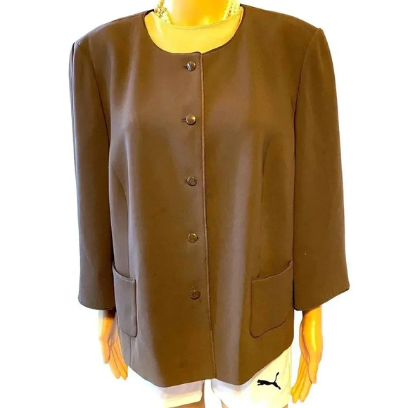 VTG Talbots Brown Suit Jacket Career Wear Women Petite Plus Size 16W Pockets - Picture 1 of 8